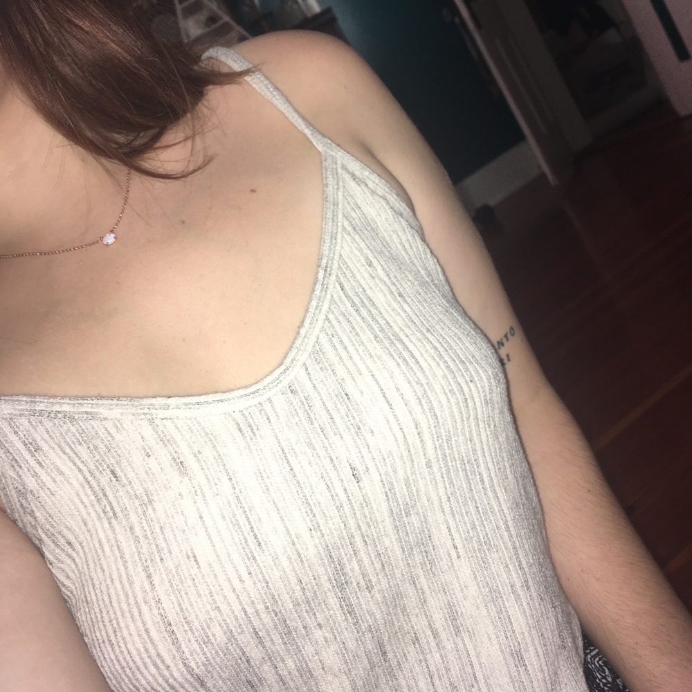 White and Grey Tie Front Crop Tank Top